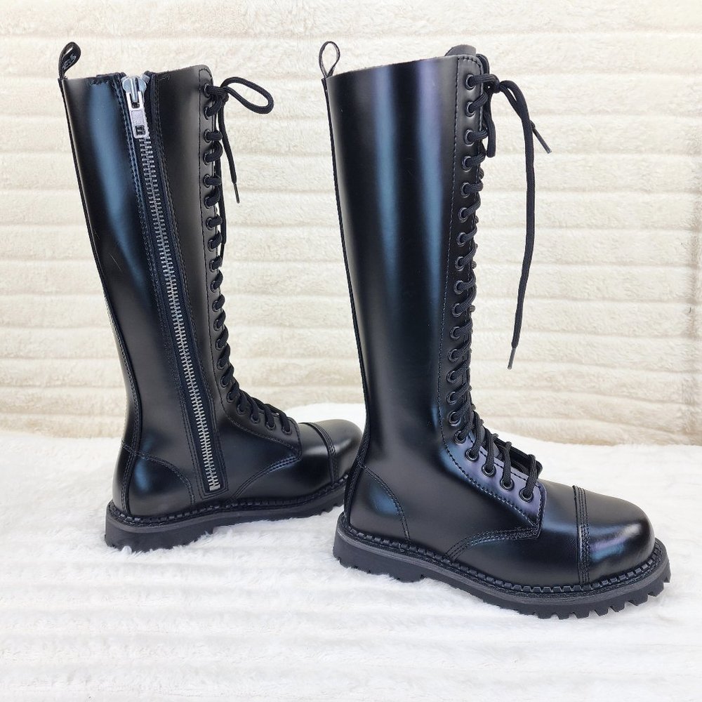 Genuine Real Leather Steel Toe Lace Up Demonia  Riot Men's Knee Boots - Picture 3 of 9